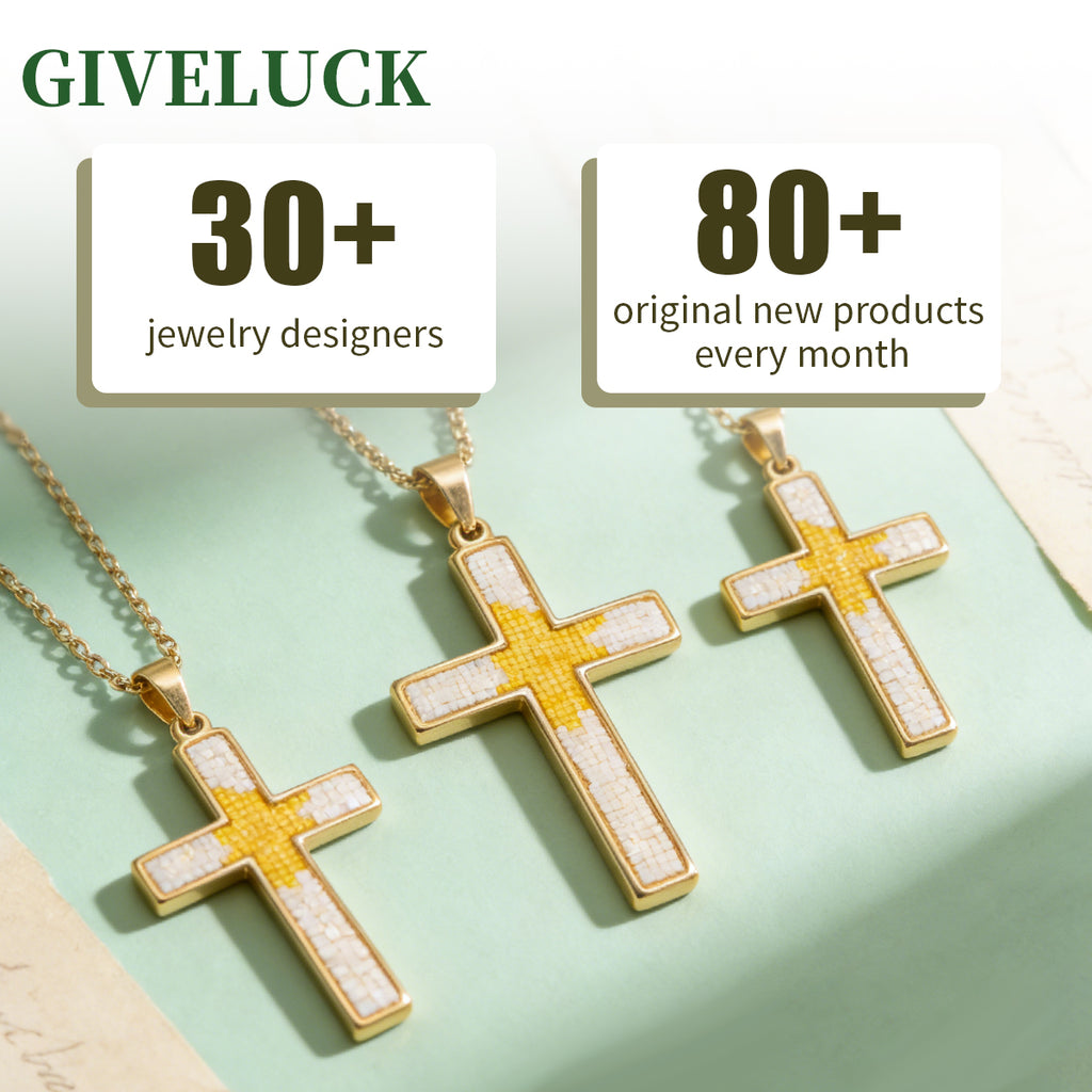 18K Gold-Plated Mosaic Cross Floating Light cross Necklace,Religious Spiritual Jewelry for Men Women,Catholic Gifts