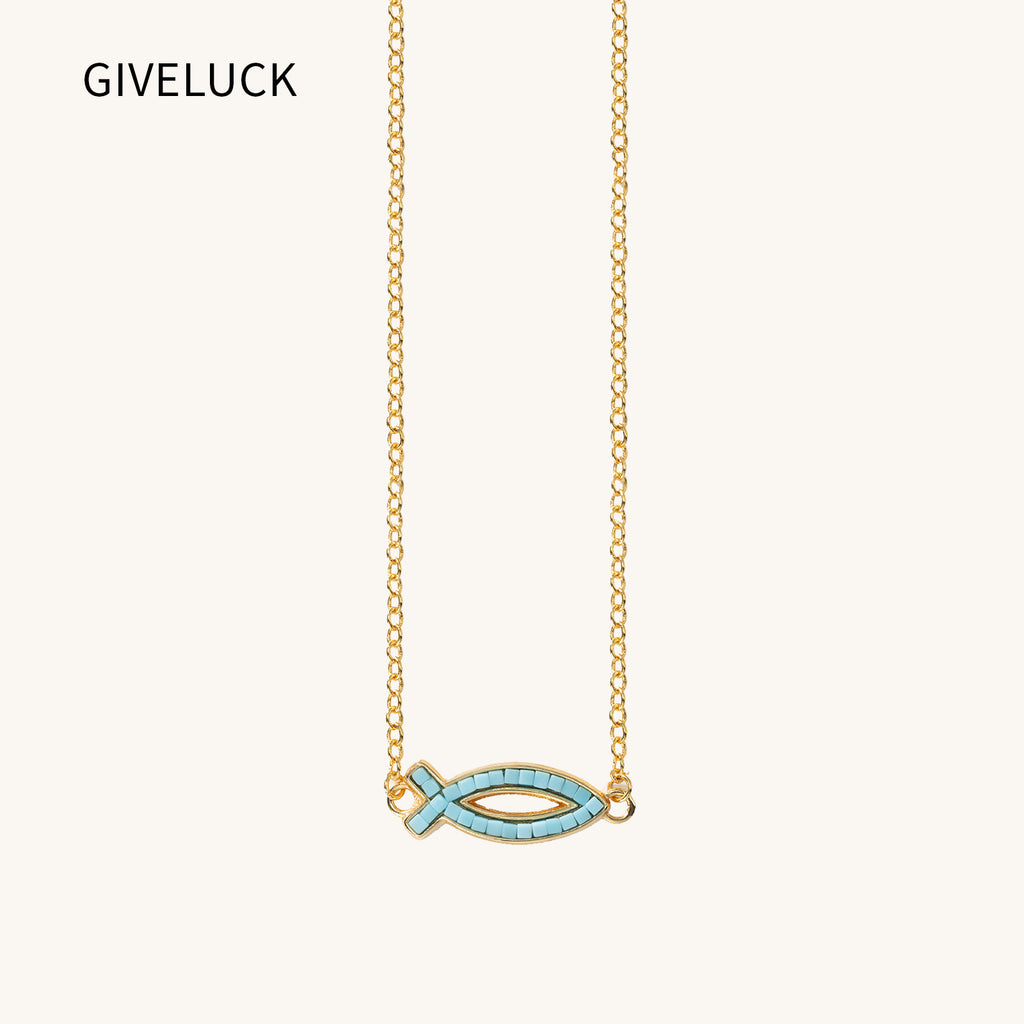 18K Gold-Plated Free Soul Ichthys Necklace,Religious Spiritual Jewelry for Men Women,Catholic Gifts