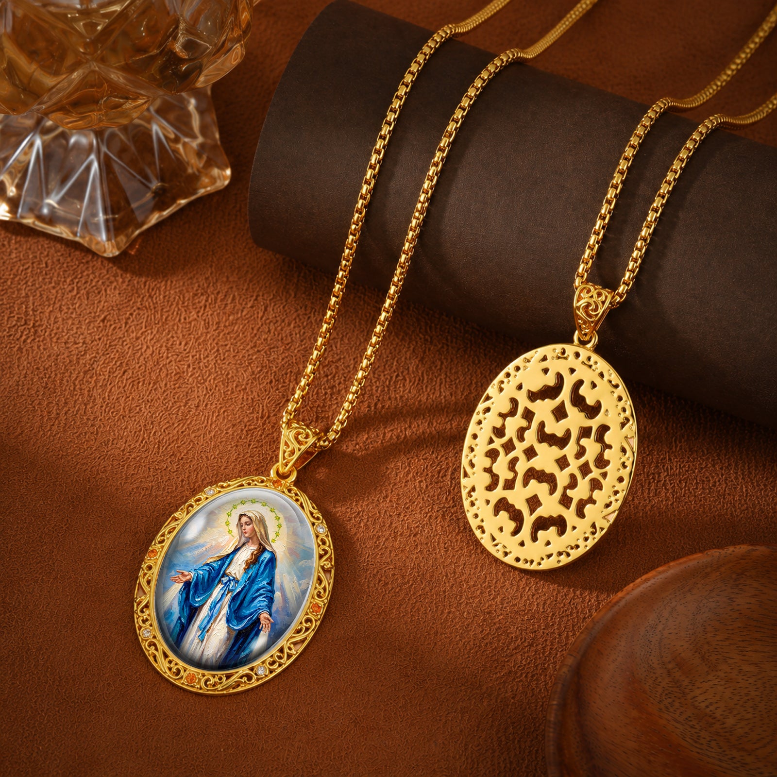 GIVELUCK 18k Plated Gold Pendant Necklace Enamel Eternal Halo Miraculous Medal for Women and Men