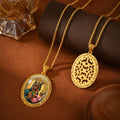 Black Madonna Enamel Pendant Necklace, 18K Gold Plated Virgin Mary Religious Jewelry