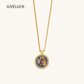 GIVELUCK 18k Plated Gold Pendant Necklace Cameo Embossing Catholic Medal Saint James Devotional Protection Medal for Men and Women