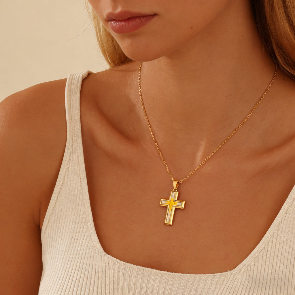 18K Gold-Plated Mosaic Cross Archi Cross Necklace,Religious Spiritual Jewelry for Men Women,Catholic Gifts