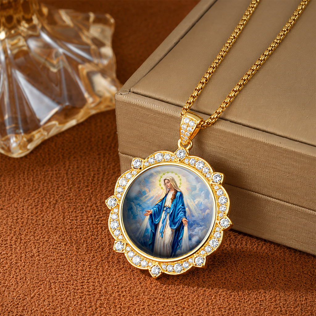 GIVELUCK 18k Plated Gold Pendant Necklace Enamel Eternal Halo Miraculous Medal for Women and Men