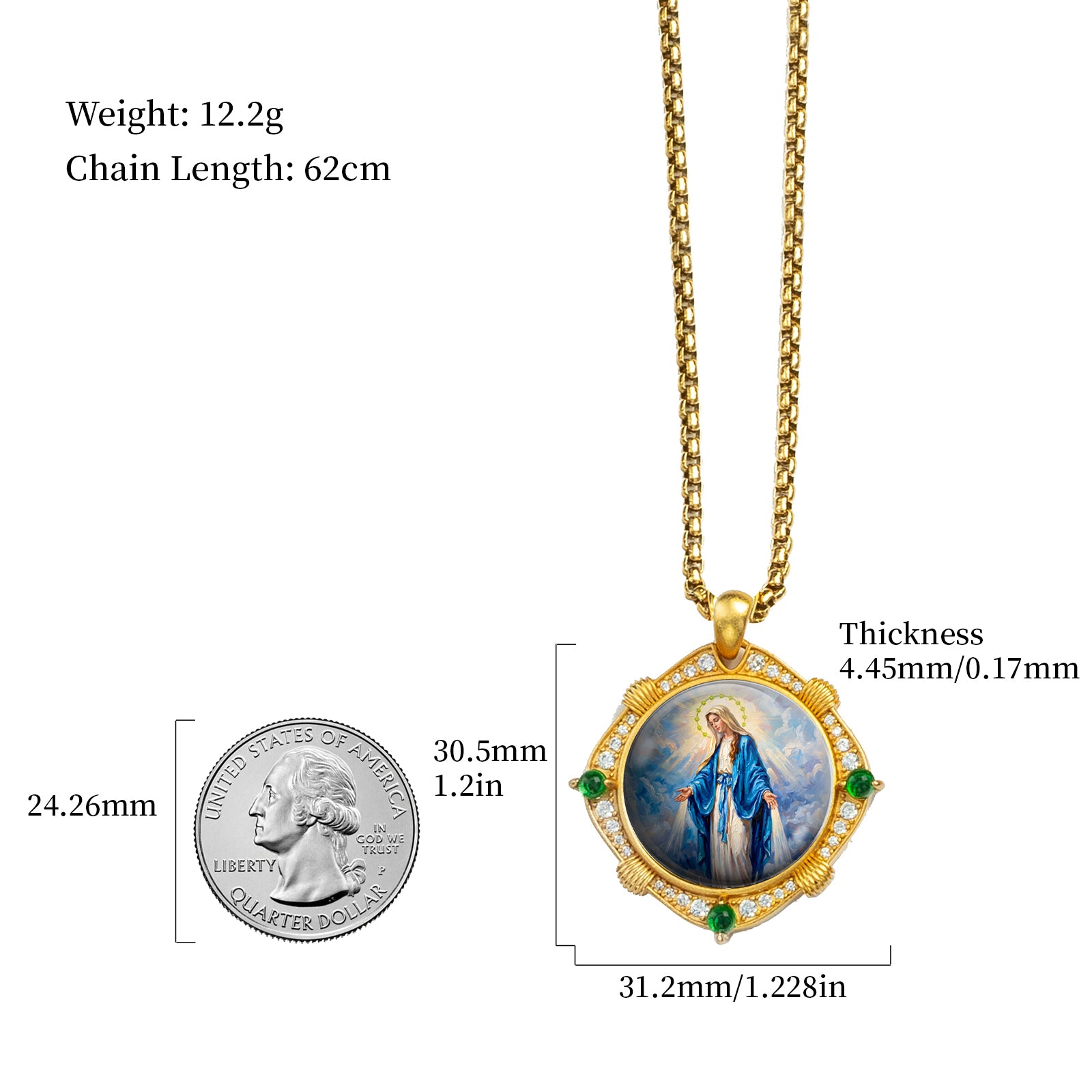 GIVELUCK 18k Plated Gold Pendant Necklace Enamel Eternal Halo Miraculous Medal for Women and Men