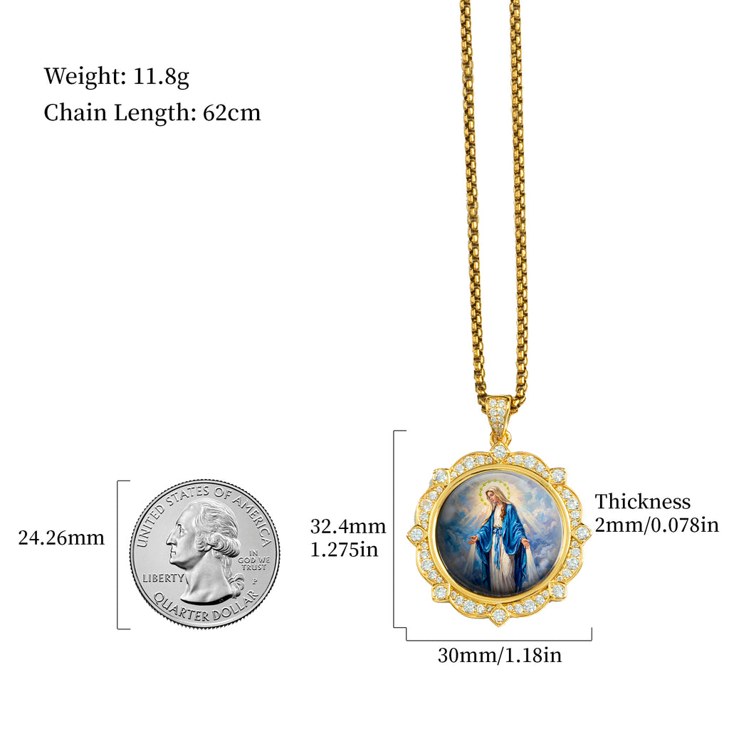 GIVELUCK 18k Plated Gold Pendant Necklace Enamel Eternal Halo Miraculous Medal for Women and Men