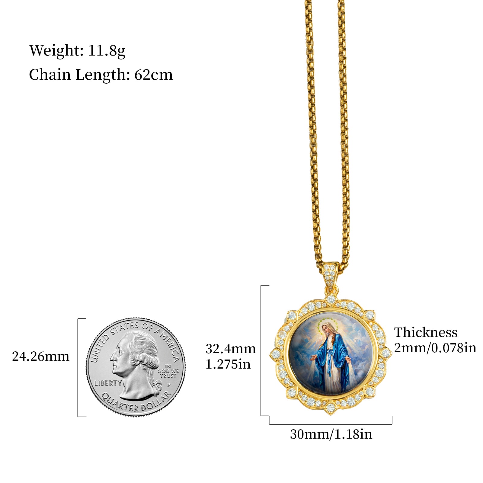 GIVELUCK 18k Plated Gold Pendant Necklace Enamel Eternal Halo Miraculous Medal for Women and Men