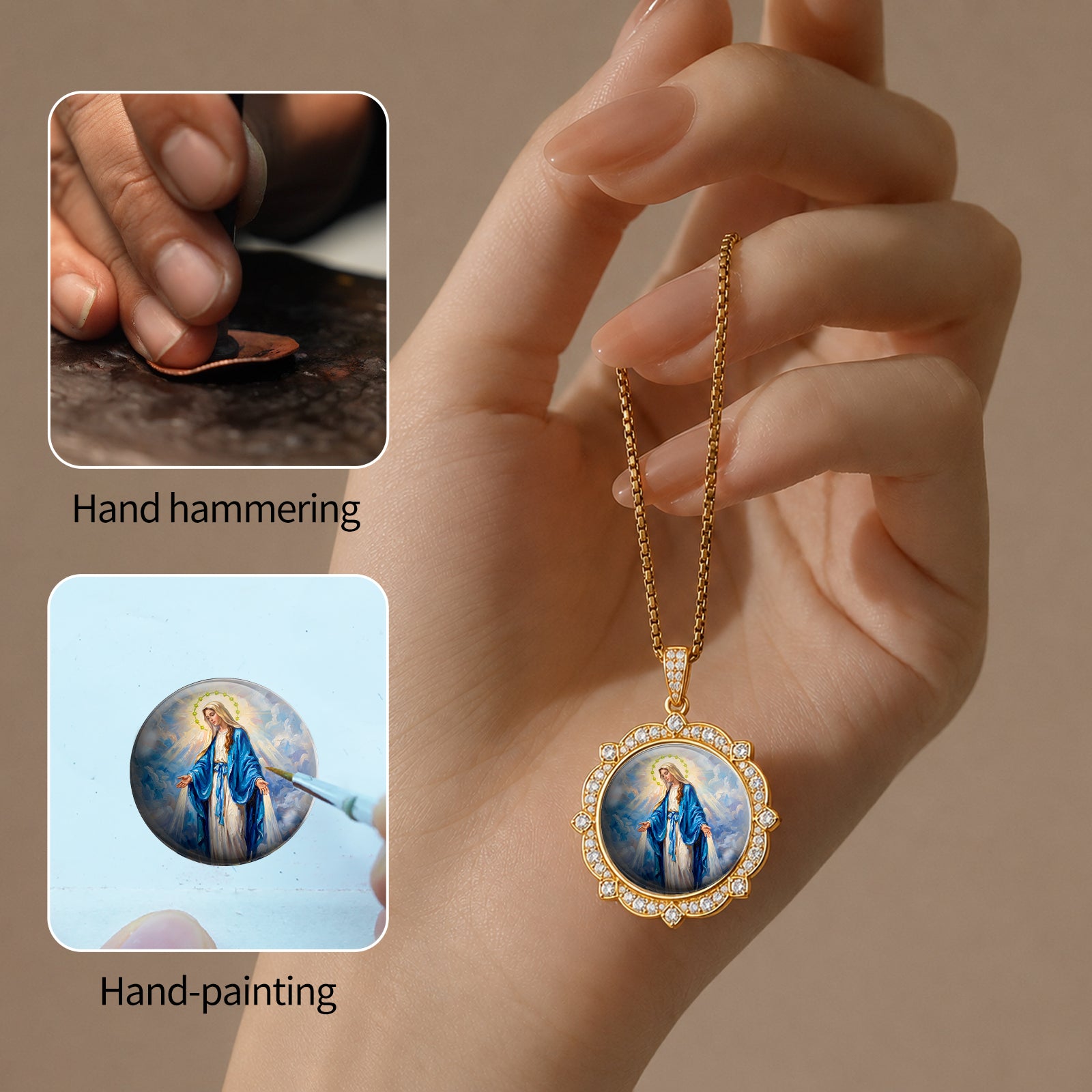 GIVELUCK 18k Plated Gold Pendant Necklace Enamel Eternal Halo Miraculous Medal for Women and Men