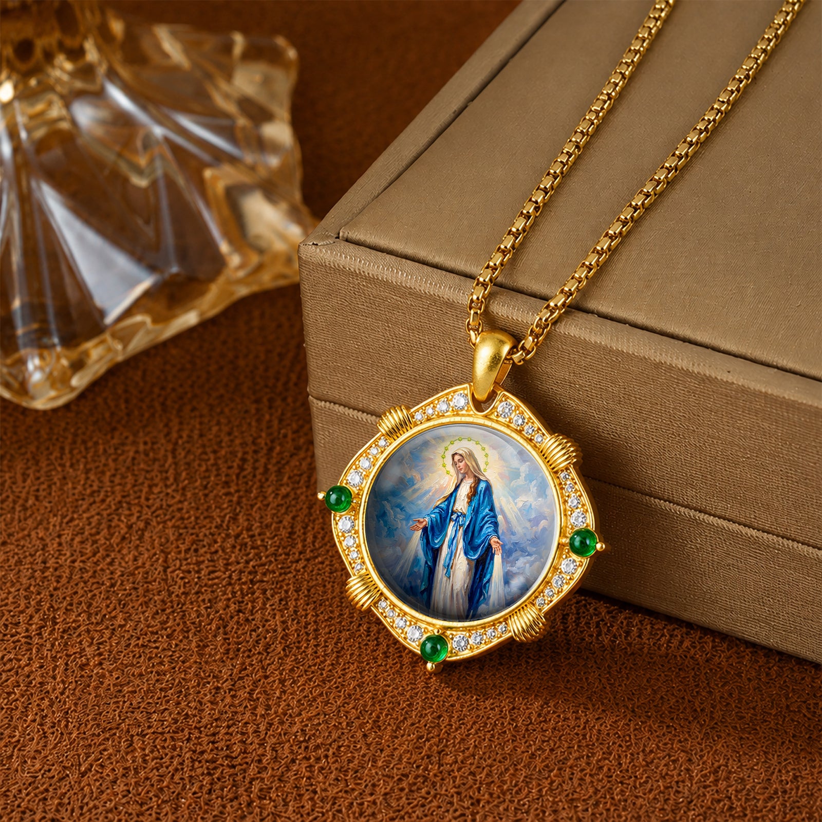 GIVELUCK 18k Plated Gold Pendant Necklace Enamel Eternal Halo Miraculous Medal for Women and Men