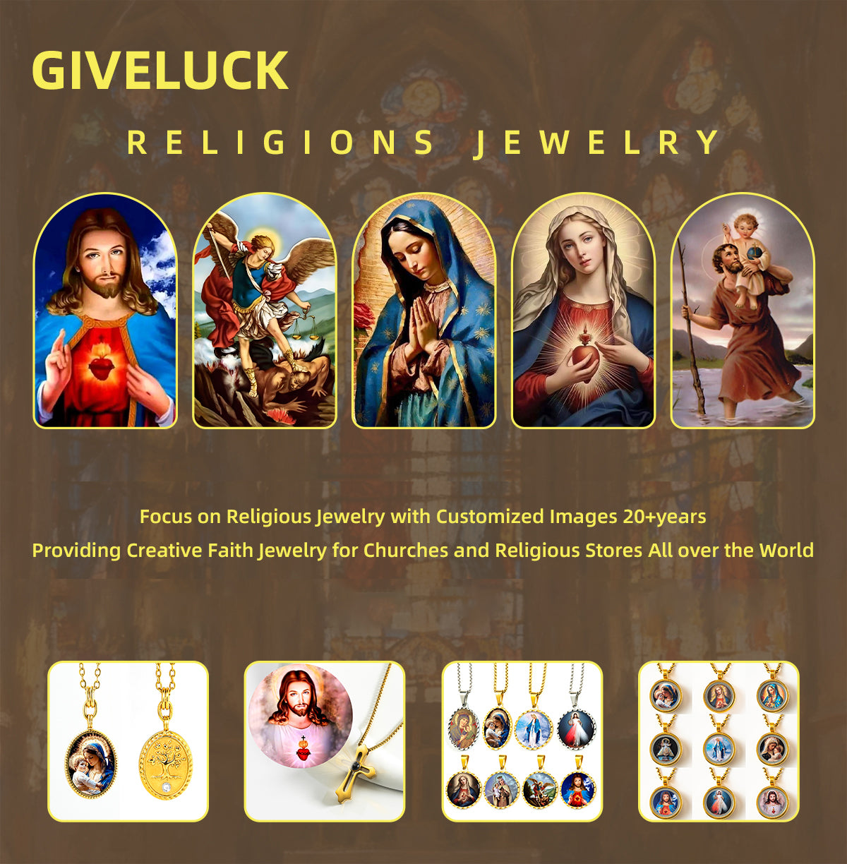 GIVELUCK 18k Plated Gold Catholic St. Benedict Devotional Medal Cameo Embossing Pendant Necklace