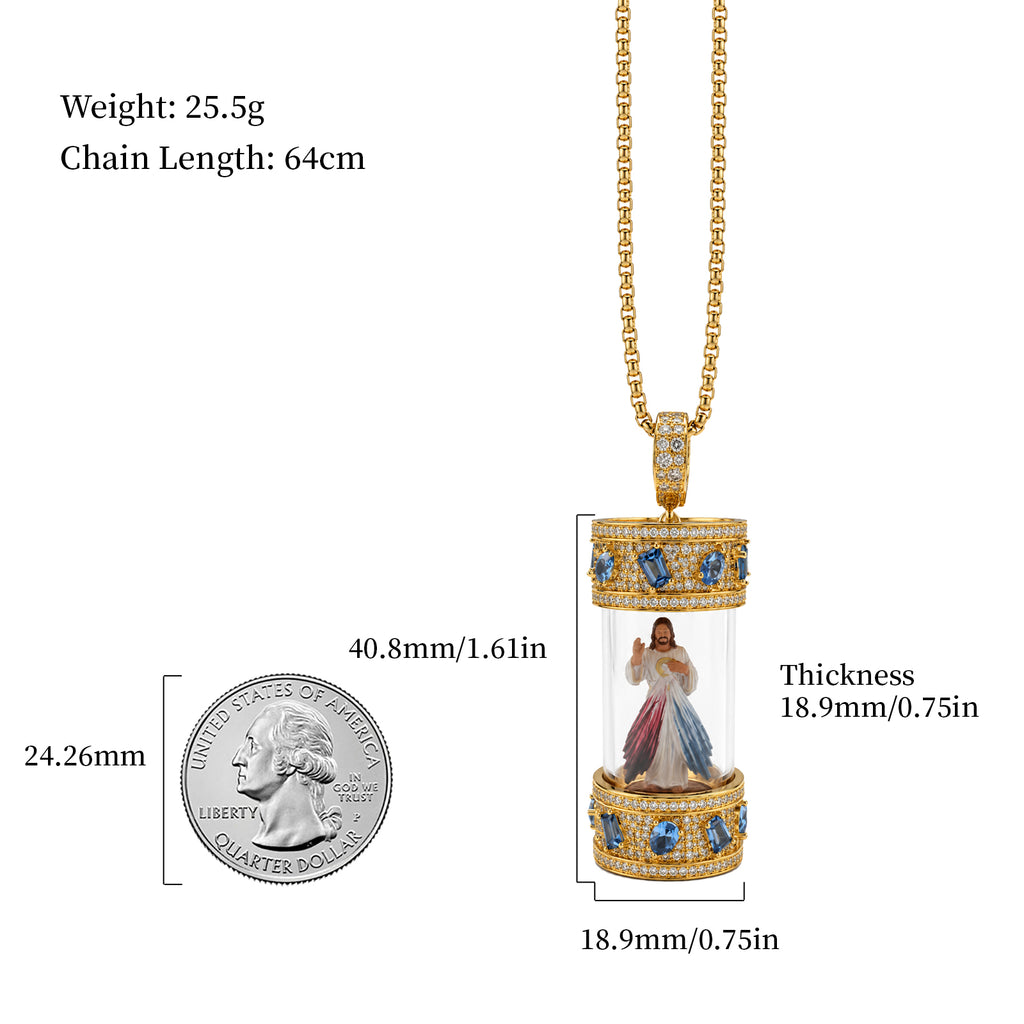 Divine Mercy Jesus Necklace, 18K Gold Plated Hand Painted Icon Pendant, Catholic Jewelry