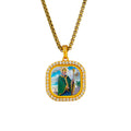 GIVELUCK 18k Plated Gold Zircon Pendant Necklace Cameo Embossing Saint Patrick Devotional Medal for Men and Women