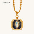18k Plated Gold Zircon Pendant Necklace Cameo Embossing Catholic Medal our lady of guadalupe Protection Medal for Men and Women