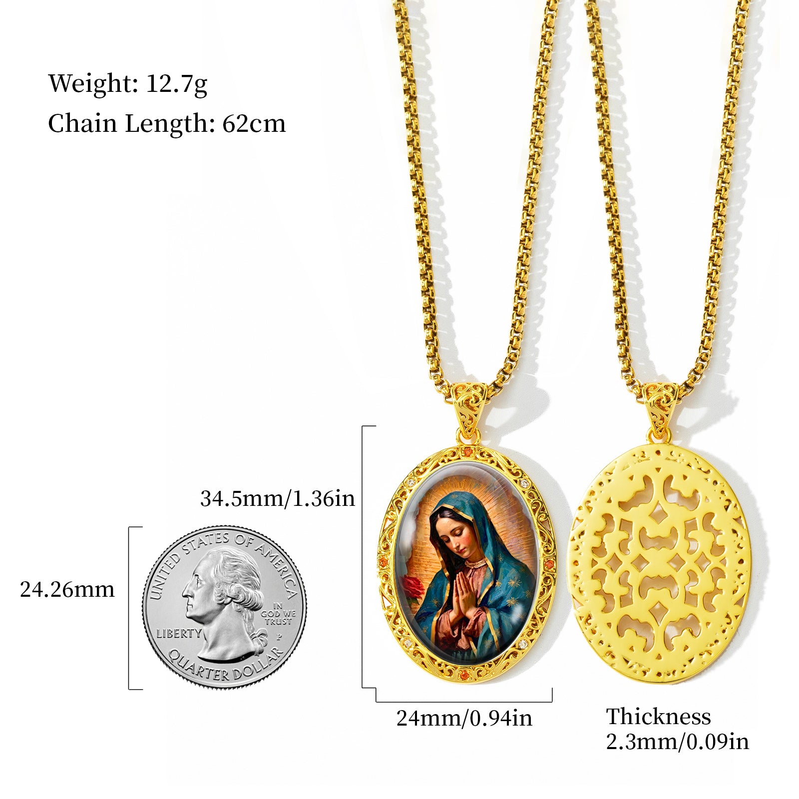 GIVELUCK 18K Gold Plated Our Lady of Guadalupe Necklace for Women, Authentic Vitreous Enamel Virgin Mary Pendant, Catholic Protection Jewelry Gift