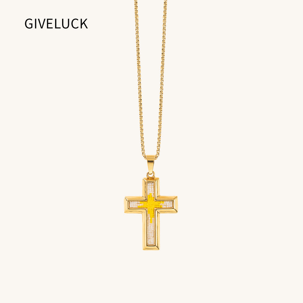 18K Gold-Plated Mosaic Cross Archi Cross Necklace,Religious Spiritual Jewelry for Men Women,Catholic Gifts