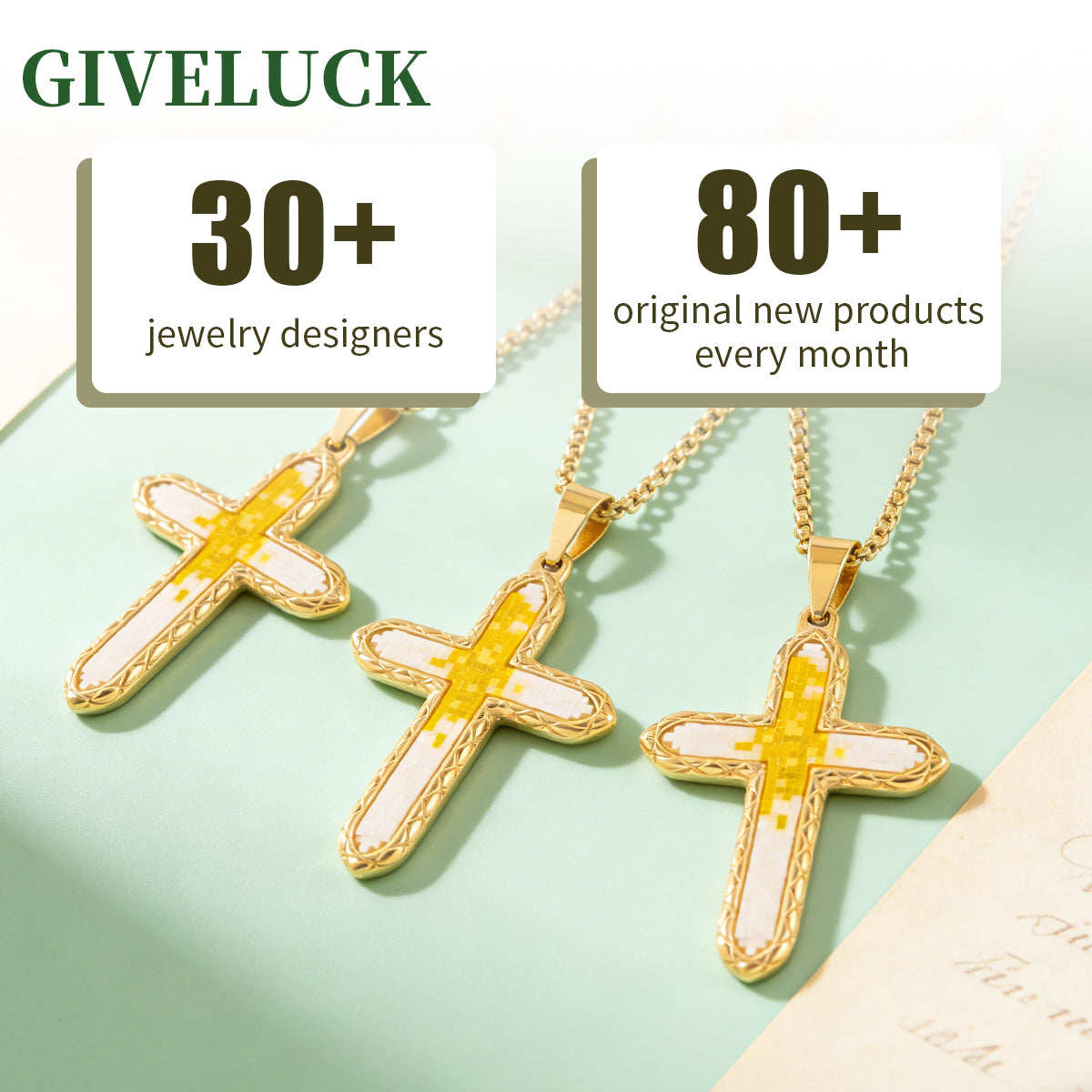18K Gold-Plated Mosaic Cross Wilderness Cross Necklace,Religious Spiritual Jewelry for Men Women,Catholic Gifts