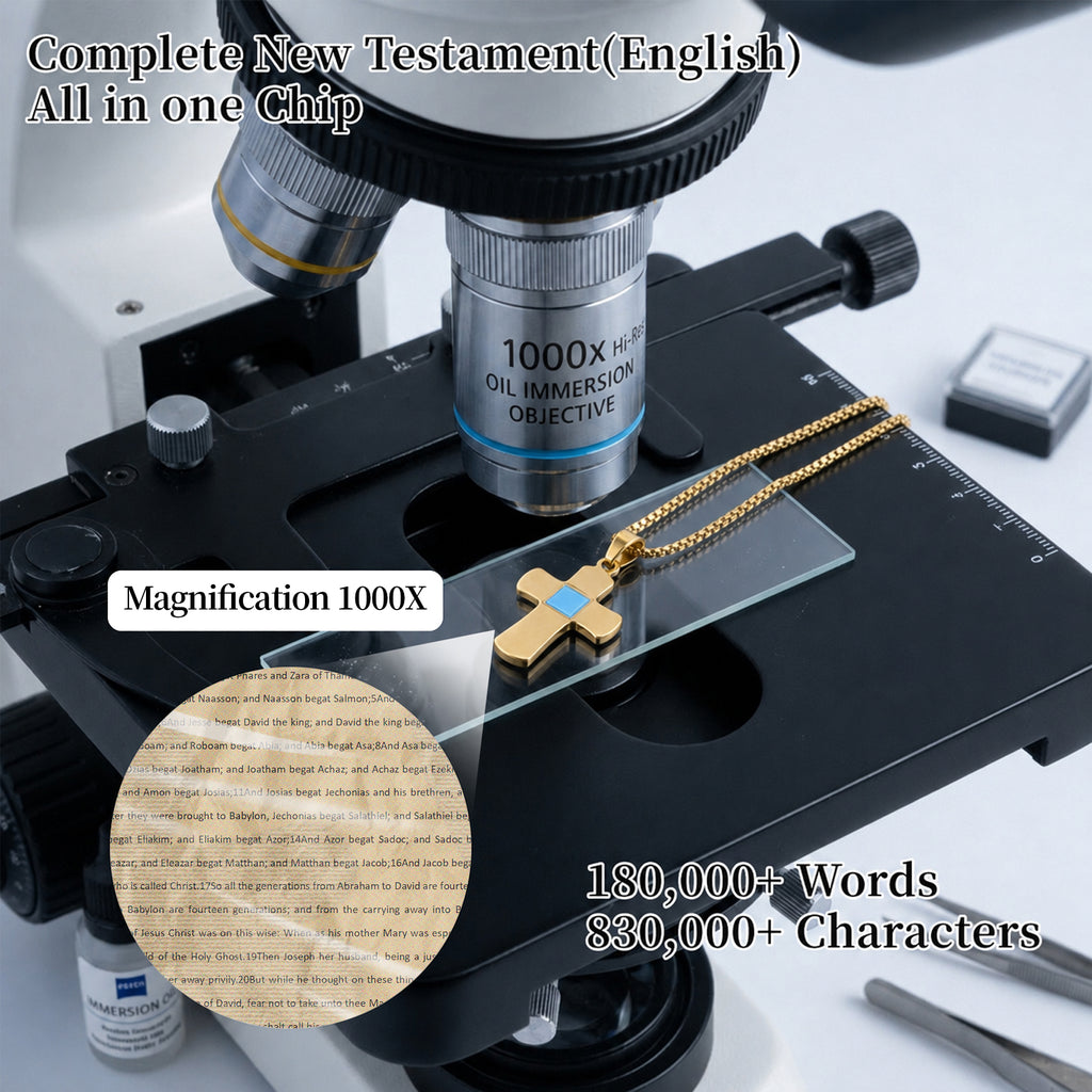 GIVELUCK 18K Gold Plated Nano Bible Necklace – Elegant Little Cross Pendant Featuring the Entire New Testament Engraved with Advanced Nano Technology, A Unique and Meaningful Religious Gift for Men & Women