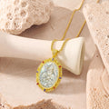 St. Charbel Mother of Pearl Cameo Pendant Necklace, 18K Gold Plated Zircon Religious Jewelry