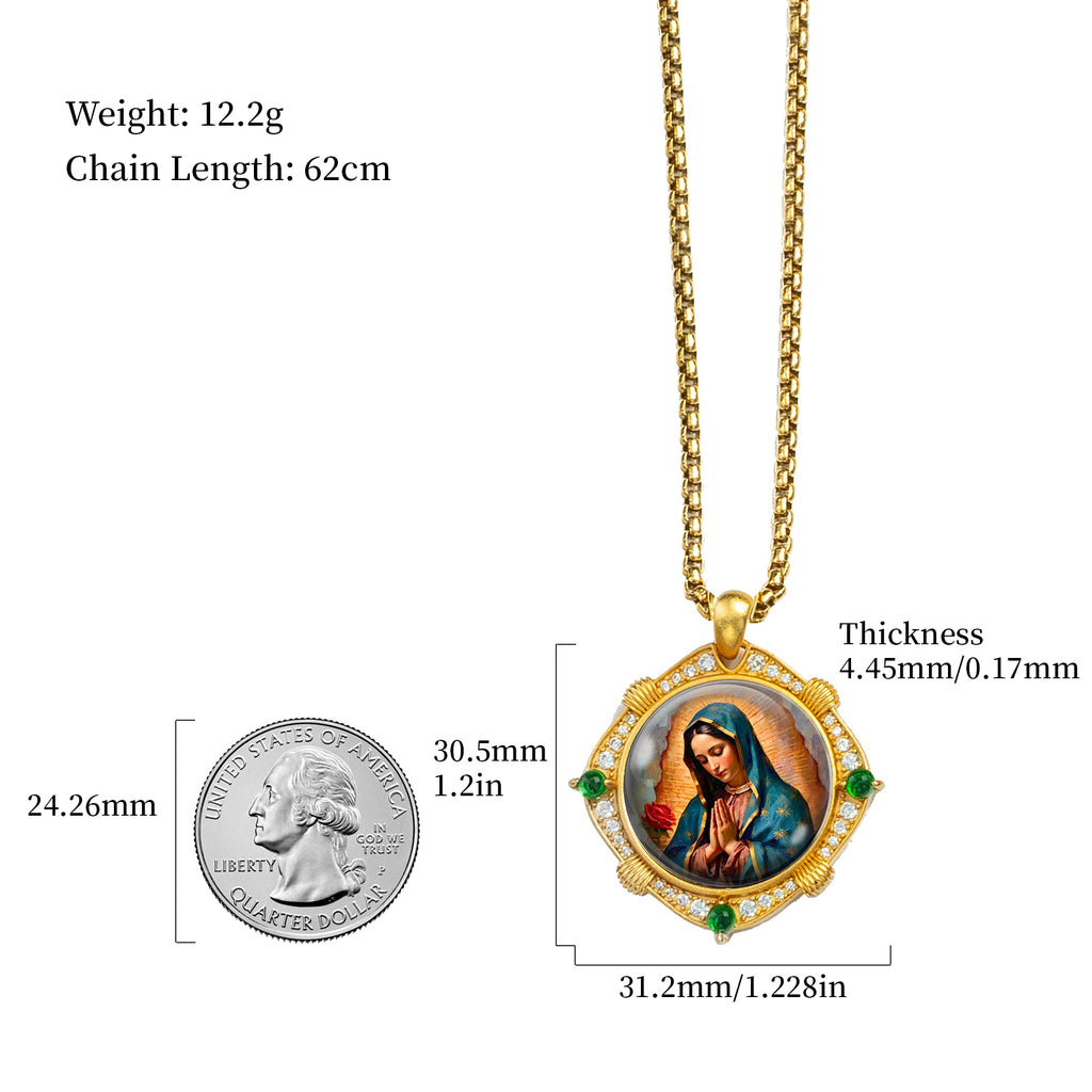 GIVELUCK 18K Gold Plated Our Lady of Guadalupe Necklace for Women, Authentic Vitreous Enamel Virgin Mary Pendant, Catholic Protection Jewelry Gift