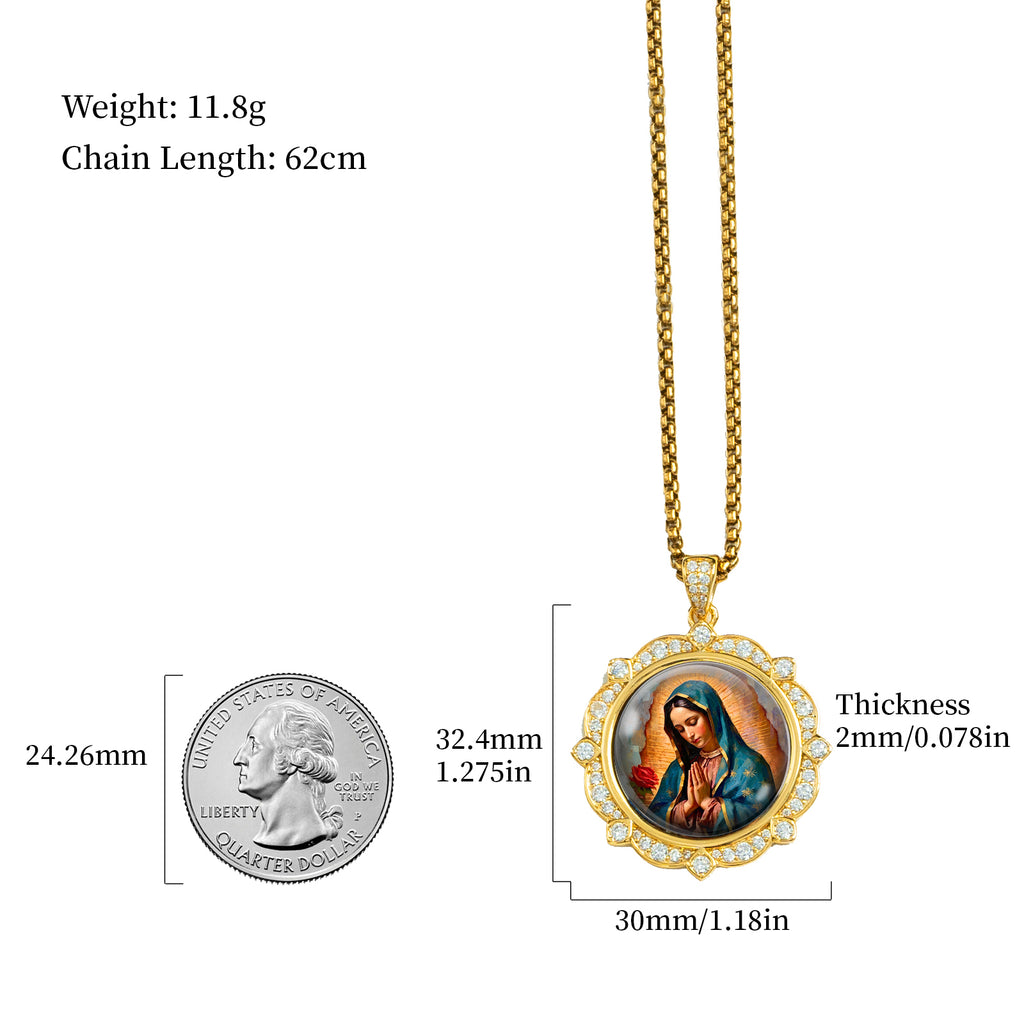 GIVELUCK 18K Gold Plated Our Lady of Guadalupe Necklace for Women, Authentic Vitreous Enamel Virgin Mary Pendant, Catholic Protection Jewelry Gift