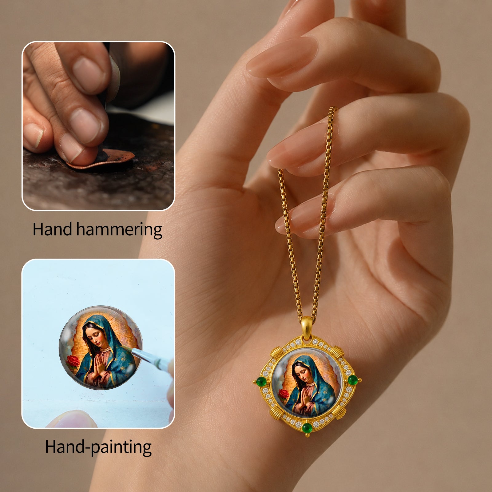 GIVELUCK 18K Gold Plated Our Lady of Guadalupe Necklace for Women, Authentic Vitreous Enamel Virgin Mary Pendant, Catholic Protection Jewelry Gift