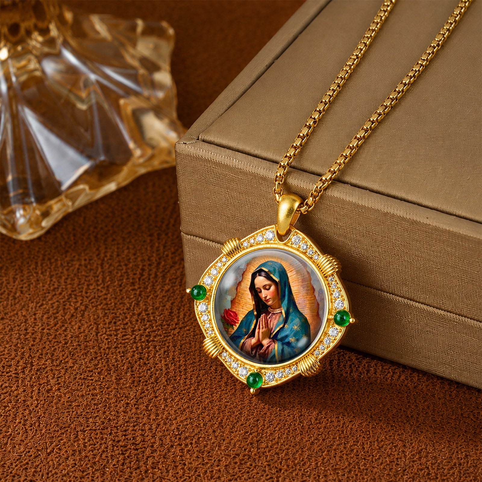 GIVELUCK 18K Gold Plated Our Lady of Guadalupe Necklace for Women, Authentic Vitreous Enamel Virgin Mary Pendant, Catholic Protection Jewelry Gift