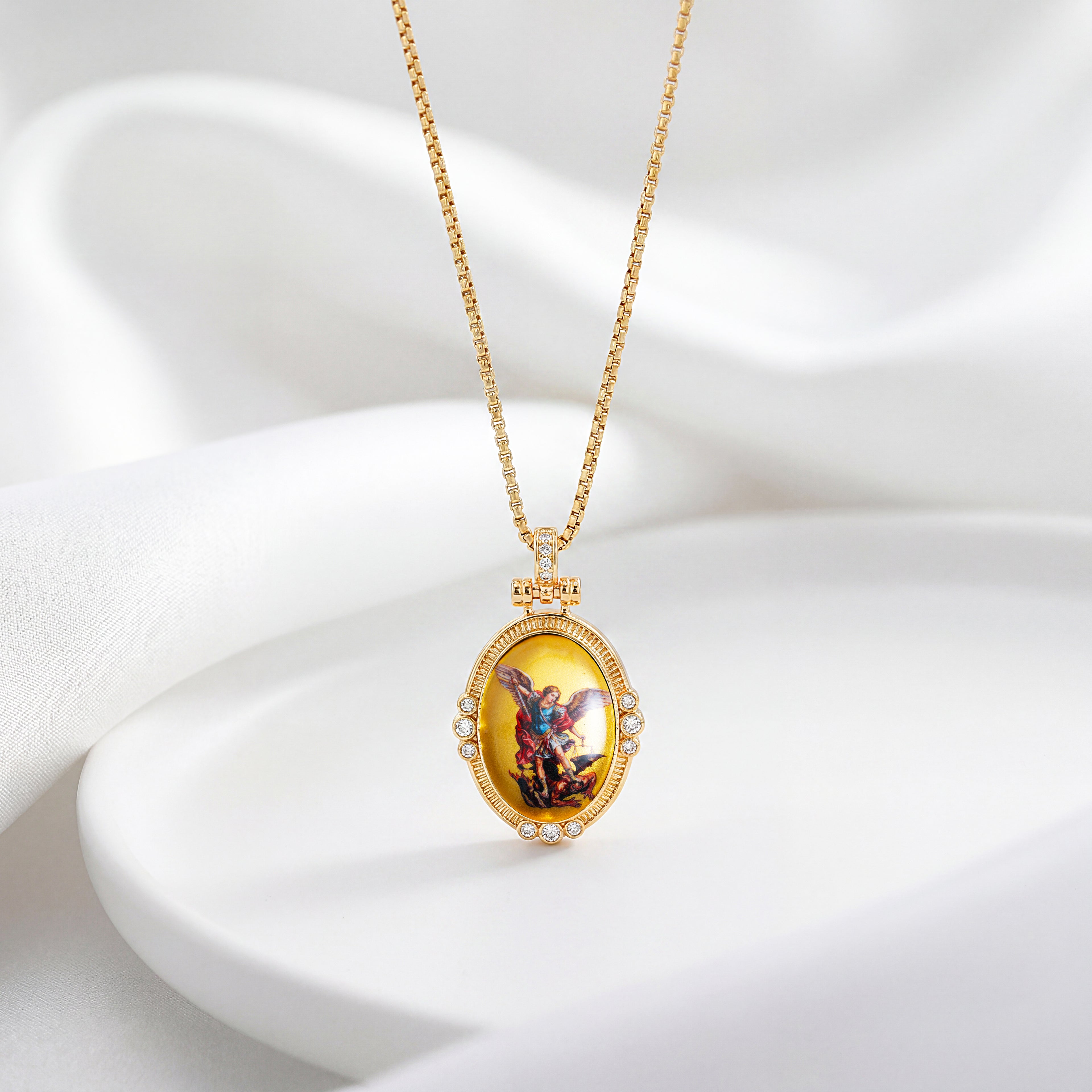 GIVELUCK 18k Plated Gold Pendant Necklace Enamel Eternal Halo St. Archangel Michael Protection Necklace for Women and Men