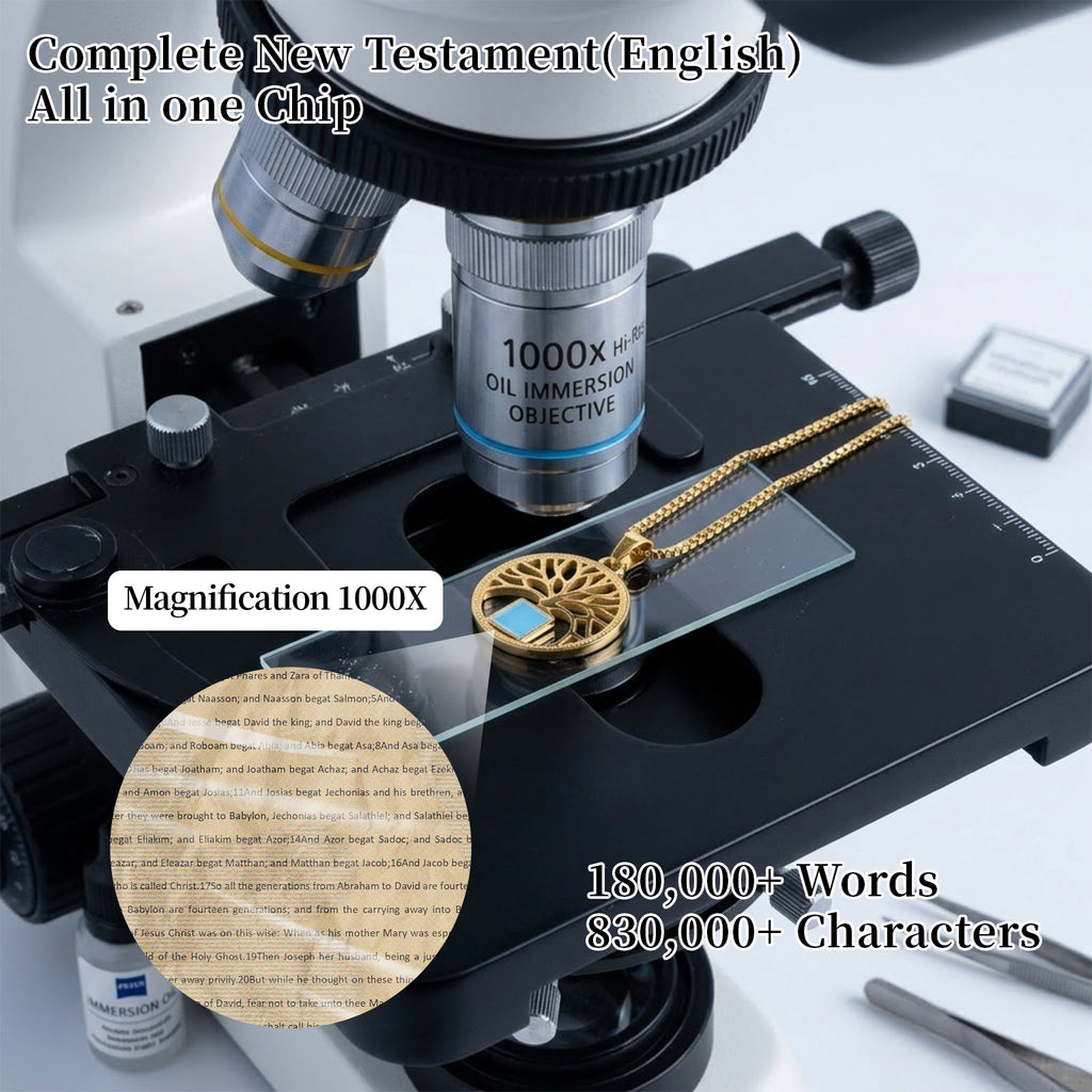 GIVELUCK 18K Gold Plated Nano Bible Tree of Life pendant Necklace – Elegant Pendant Featuring the Entire New Testament Engraved with Advanced Nano Technology, A Unique and Meaningful Religious Gift for Men & Women