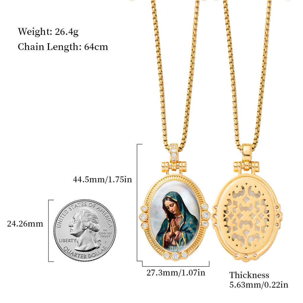 GIVELUCK St. Carlo Acutis Necklace for Men & Women, 18K Gold Plated Mother of Pearl St. Carlo Acutis Pendant with Zircon, Catholic Protection Jewelry Gift