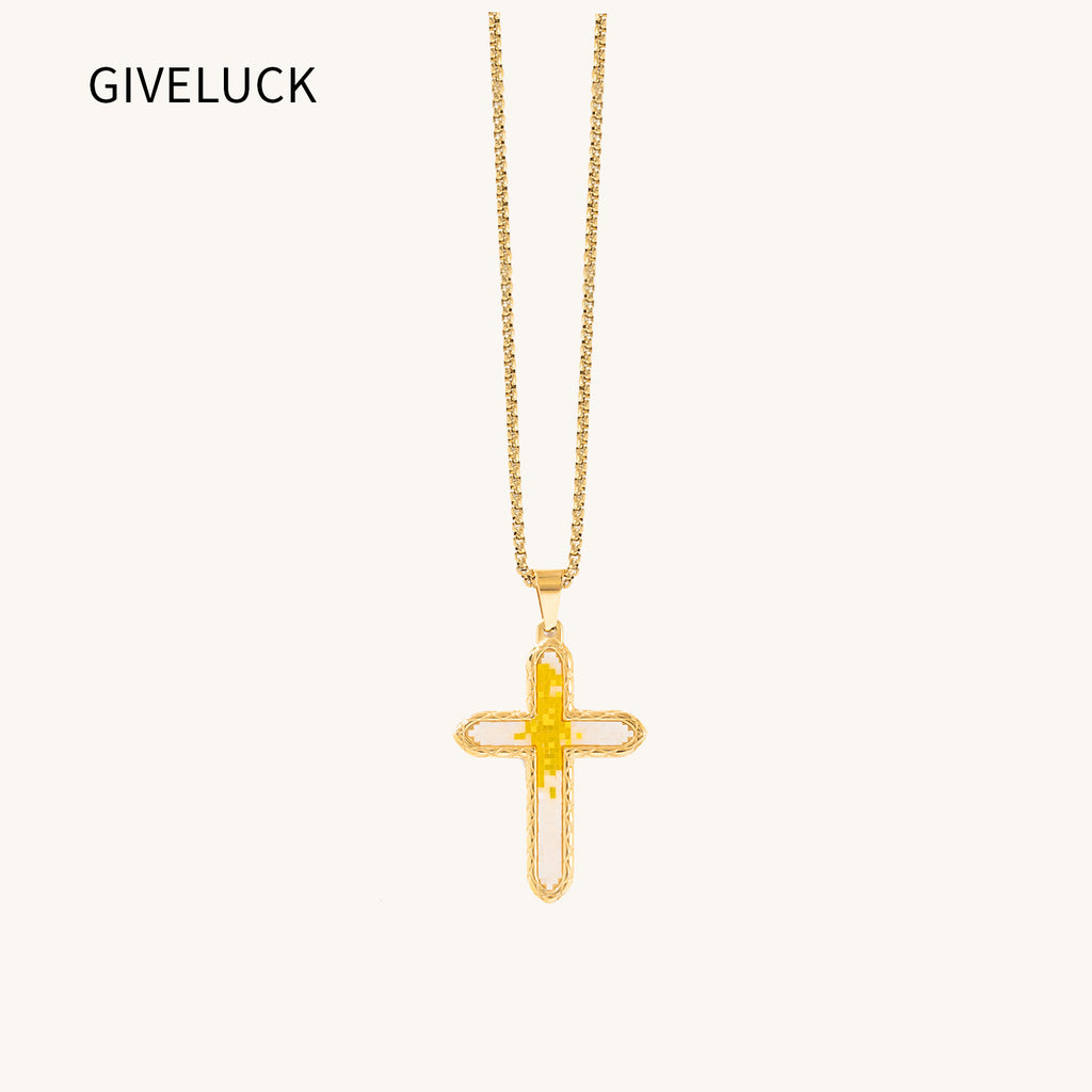 18K Gold-Plated Mosaic Cross Wilderness Cross Necklace,Religious Spiritual Jewelry for Men Women,Catholic Gifts