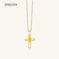 18K Gold-Plated Mosaic Cross Wilderness Cross Necklace,Religious Spiritual Jewelry for Men Women,Catholic Gifts