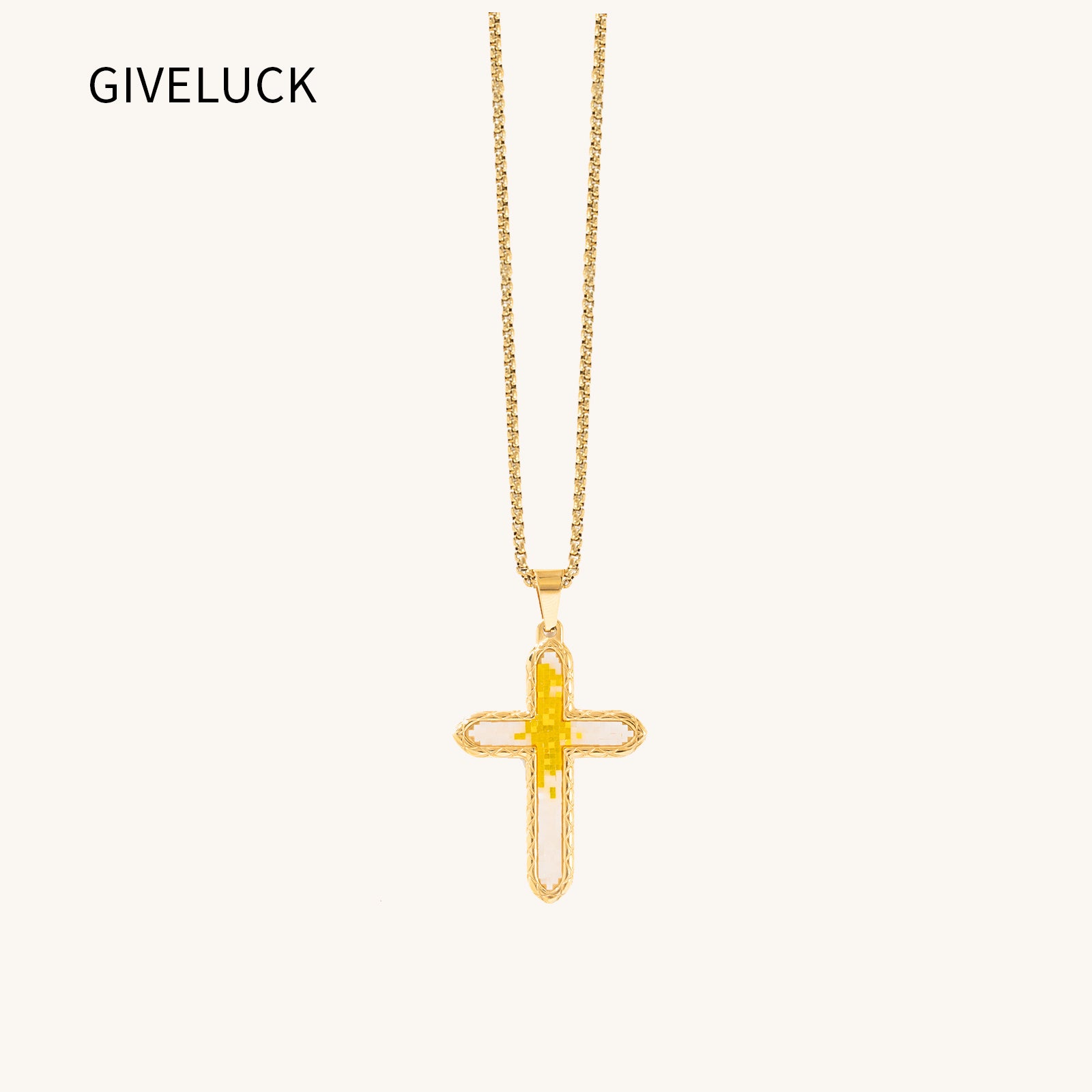 18K Gold-Plated Mosaic Cross Wilderness Cross Necklace,Religious Spiritual Jewelry for Men Women,Catholic Gifts