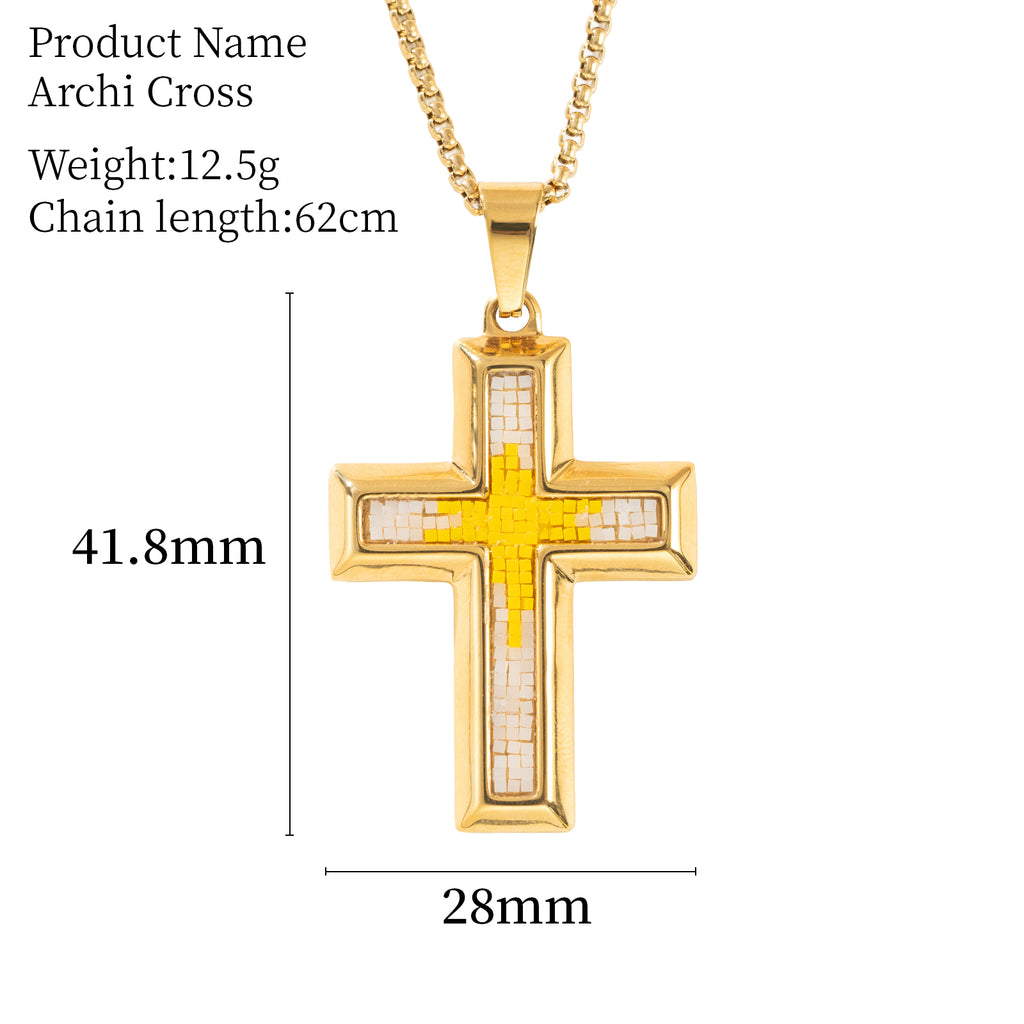 18K Gold-Plated Mosaic Cross Archi Cross Necklace,Religious Spiritual Jewelry for Men Women,Catholic Gifts