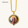 18k Plated Gold Pendant Necklace Enamel Catholic Our Lady of Kazan Virgin Mary Miraculous Medal for Women and Men