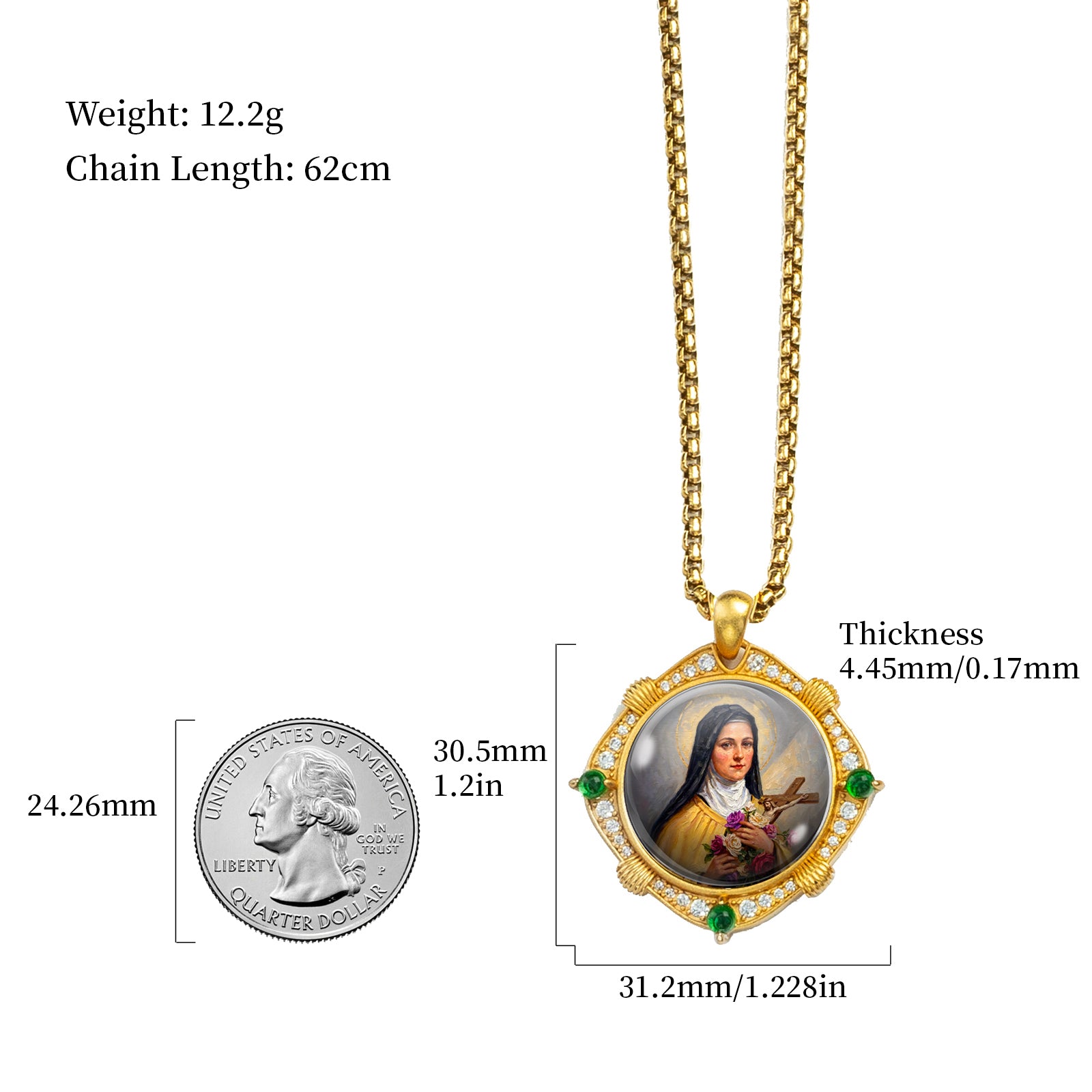 Saint Therese Little Flower Necklace, 18K Gold Plated Enamel Pendant, Zircon Accents