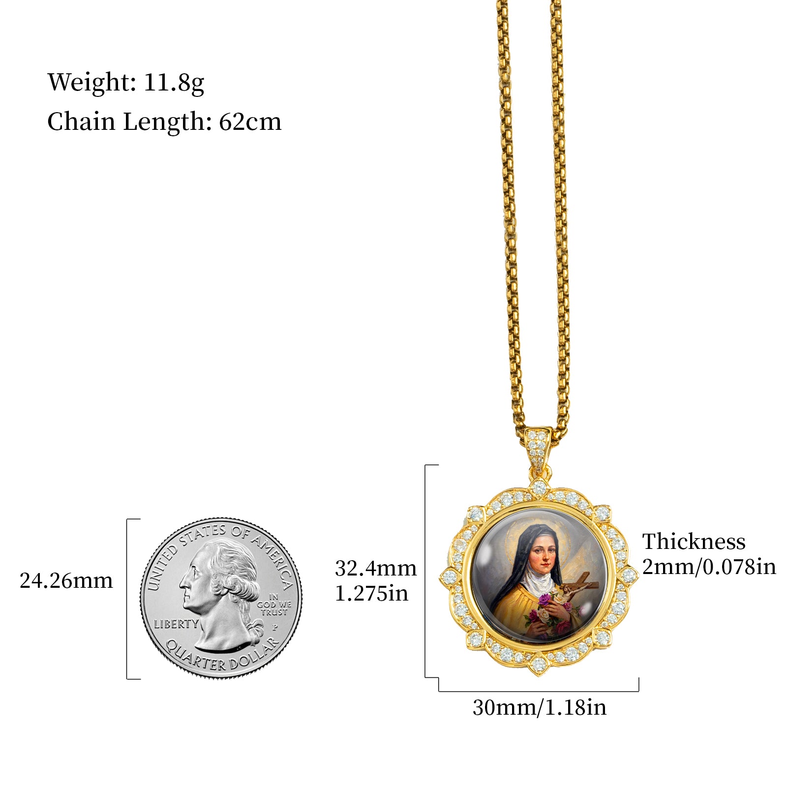 Saint Therese Little Flower Necklace, 18K Gold Plated Enamel Pendant, Zircon Accents