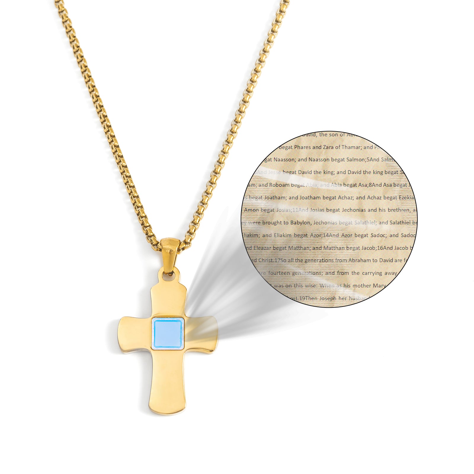 GIVELUCK 18K Gold Plated Nano Bible Necklace – Elegant Little Cross Pendant Featuring the Entire New Testament Engraved with Advanced Nano Technology, A Unique and Meaningful Religious Gift for Men & Women