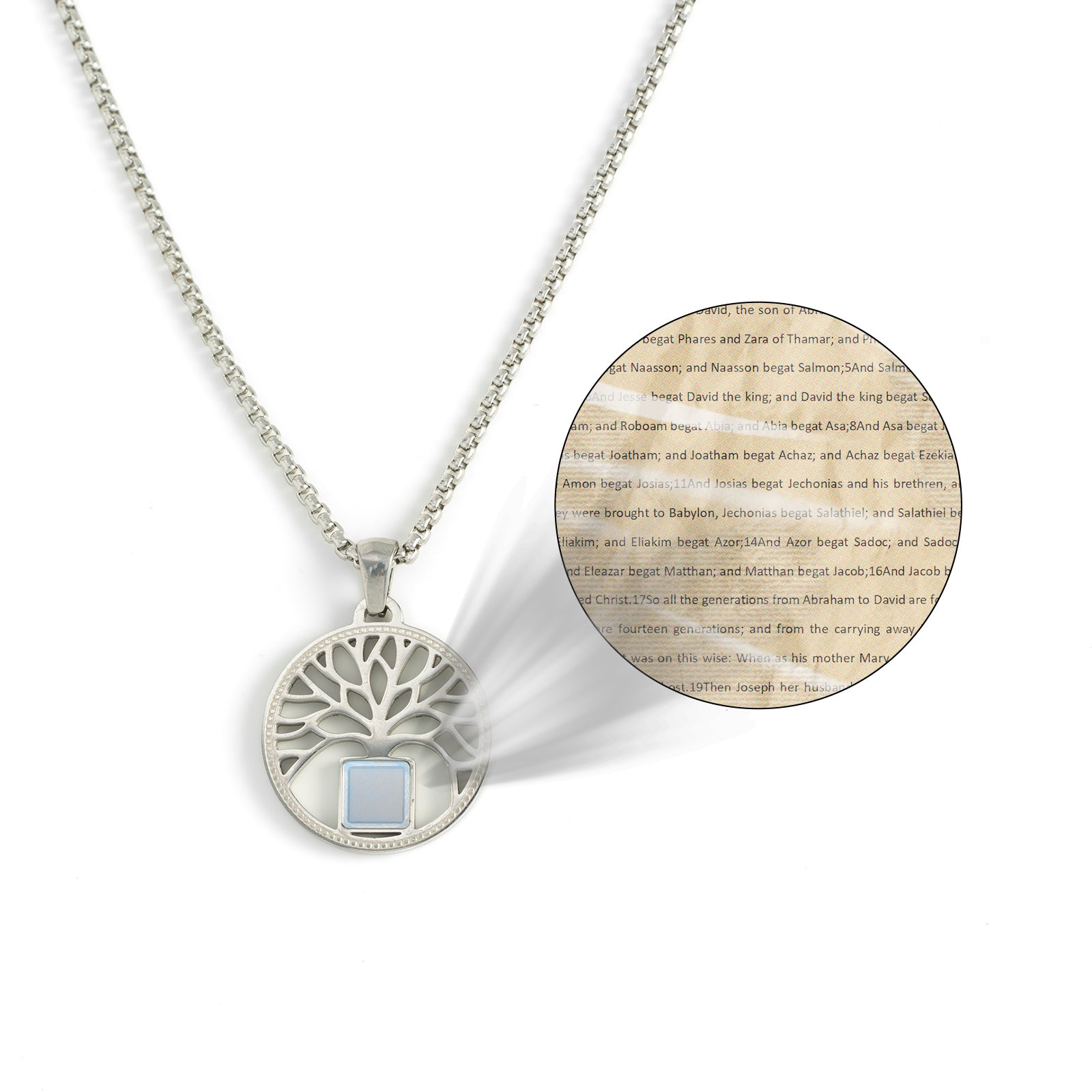 GIVELUCK 18K Gold Plated Nano Bible Tree of Life pendant Necklace – Elegant Pendant Featuring the Entire New Testament Engraved with Advanced Nano Technology, A Unique and Meaningful Religious Gift for Men & Women