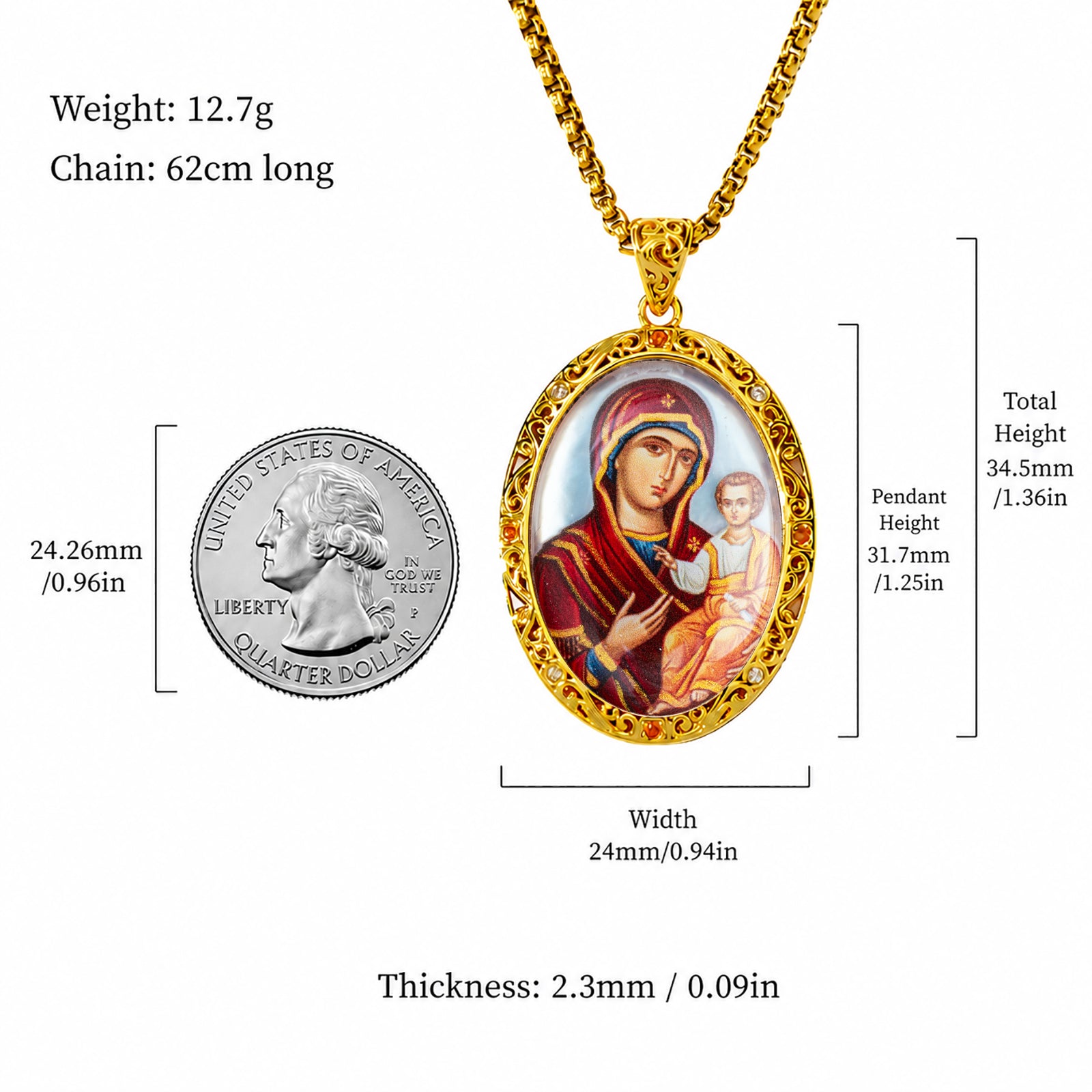 Hand-Painted Virgin Mary Icon Necklace, Mother of Pearl, Lapis Lazuli, Orthodox Christian Gift
