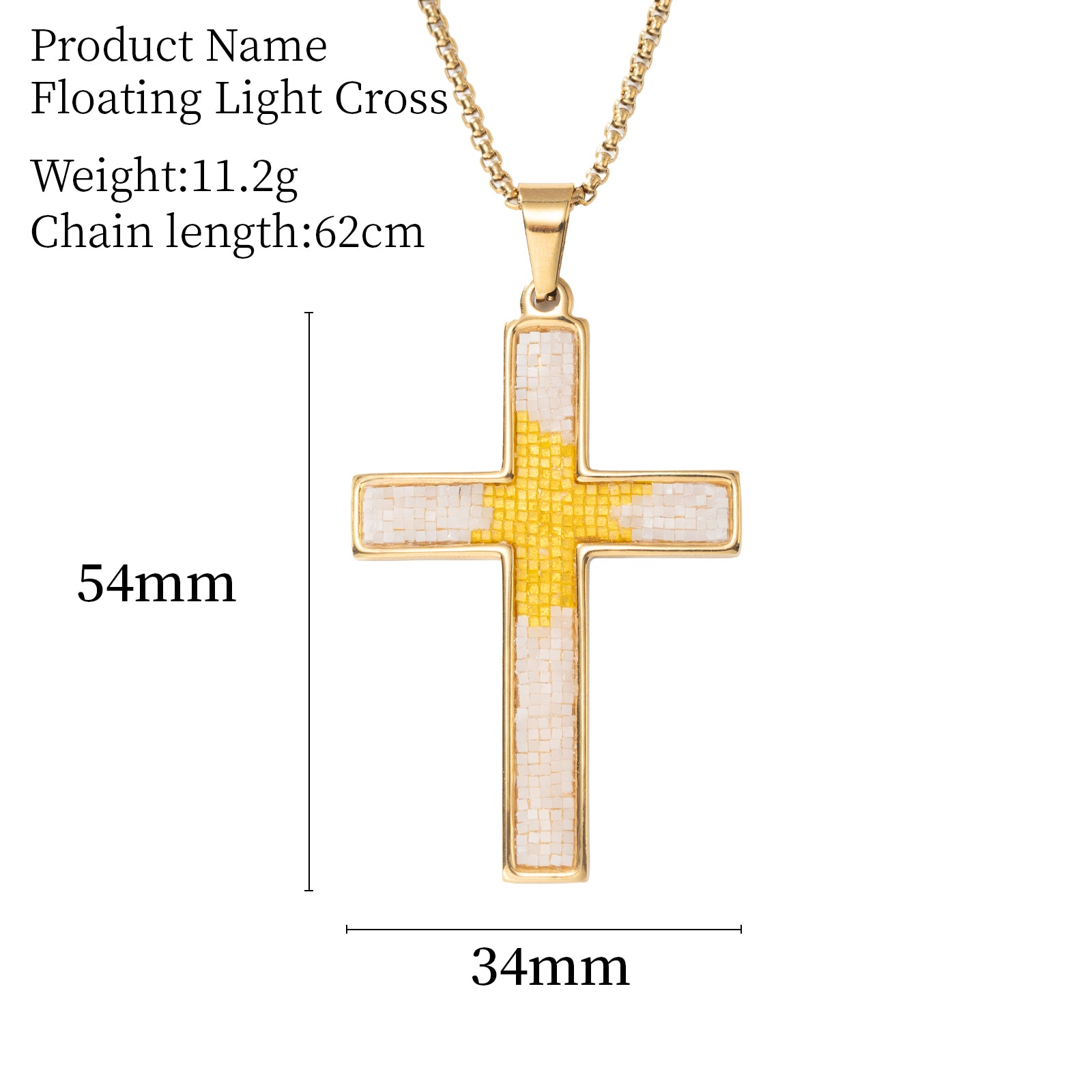 18K Gold-Plated Mosaic Cross Floating Light cross Necklace,Religious Spiritual Jewelry for Men Women,Catholic Gifts