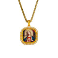 GIVELUCK 18k Plated Gold Catholic Zircon Pendant Necklace Cameo Embossing Mary-the-Blessed-Virgin Miraculous Medal（S）