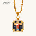 18k Plated Gold Zircon Catholic Pendant Necklace for Men and Women Cameo Embossing Cross and Jesus Devotional Medal