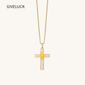 18K Gold-Plated Mosaic Cross Floating Light cross Necklace,Religious Spiritual Jewelry for Men Women,Catholic Gifts