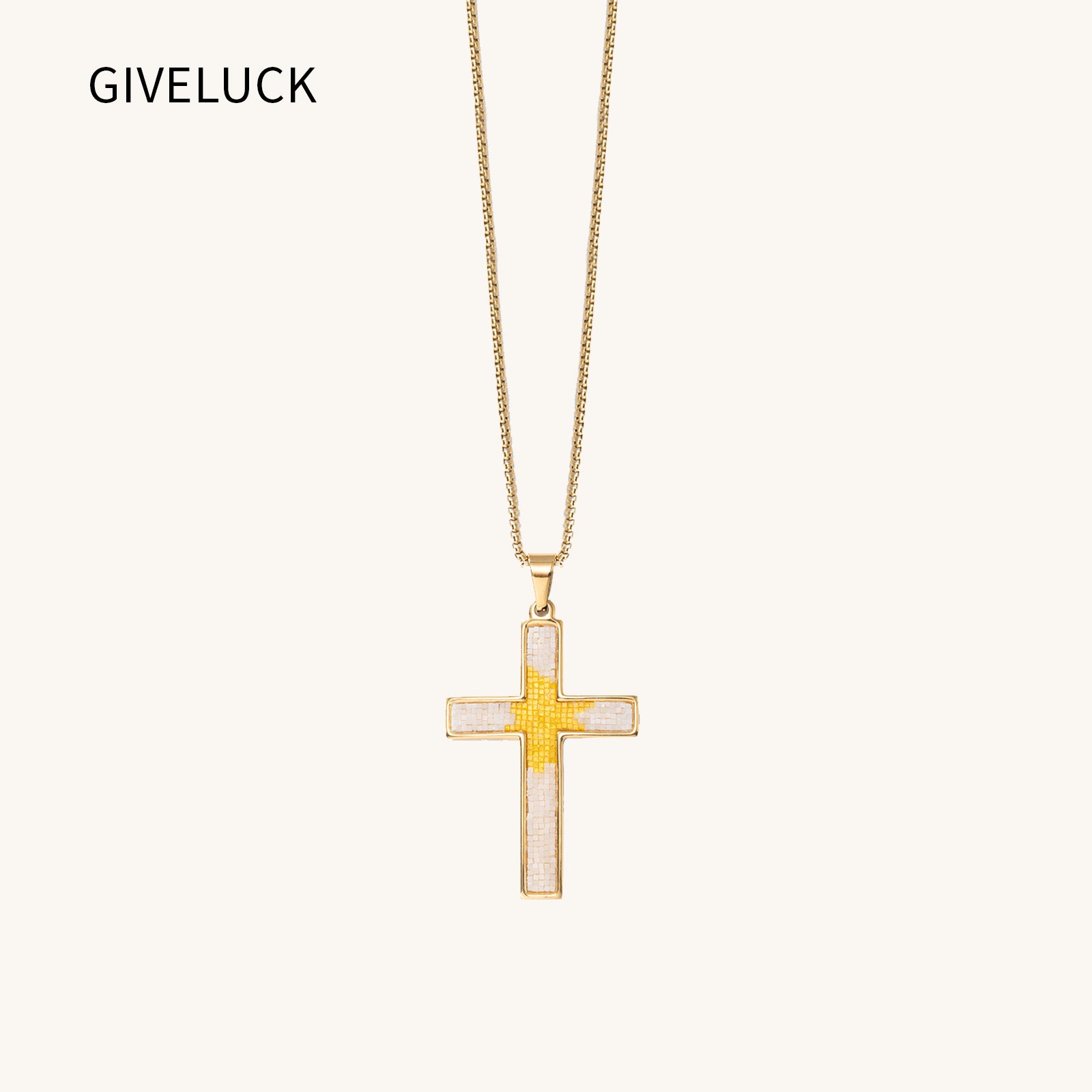18K Gold-Plated Mosaic Cross Floating Light cross Necklace,Religious Spiritual Jewelry for Men Women,Catholic Gifts