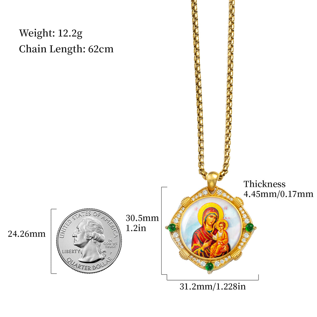 Theotokos of Kazan Mother of Pearl Oval Pendant Necklace, Orthodox Christian Icon Jewelry