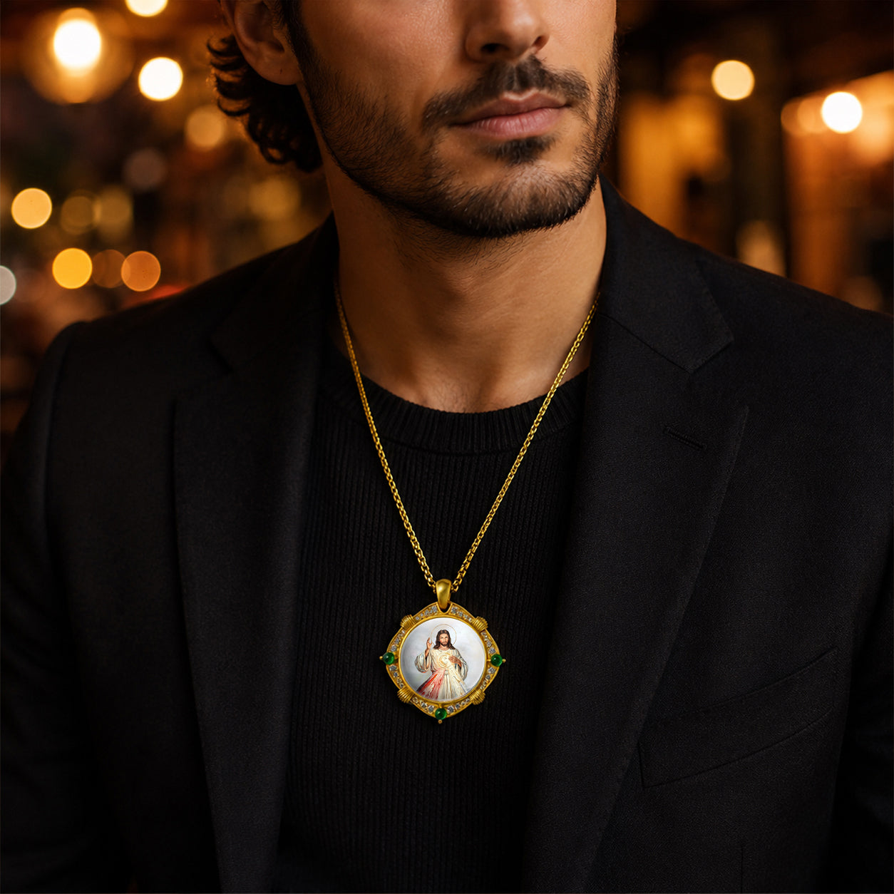 GIVELUCK Divine Mercy Jesus Christ Necklace for Men & Women, 18K Gold Plated Mother of Pearl Divine Mercy Jesus Christ Pendant with Zircon, Catholic Protection Jewelry Gift
