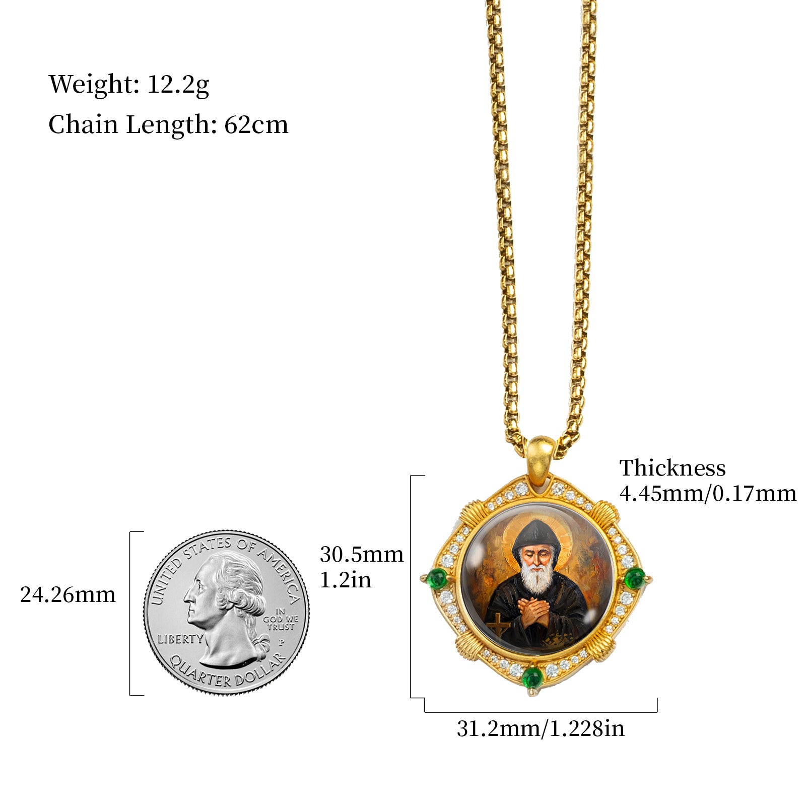GIVELUCK 18k Plated Gold Catholic Saint Charbel Devotional Medal Enamel Pendant Necklace