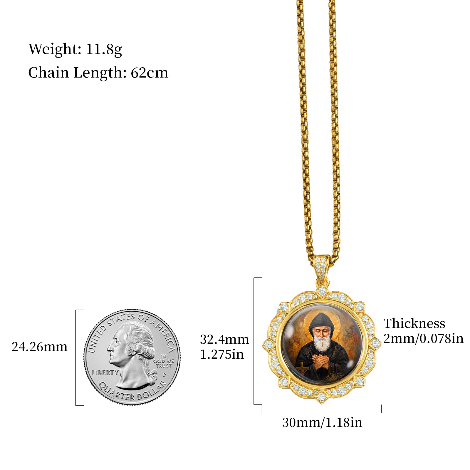 GIVELUCK 18k Plated Gold Catholic Saint Charbel Devotional Medal Enamel Pendant Necklace