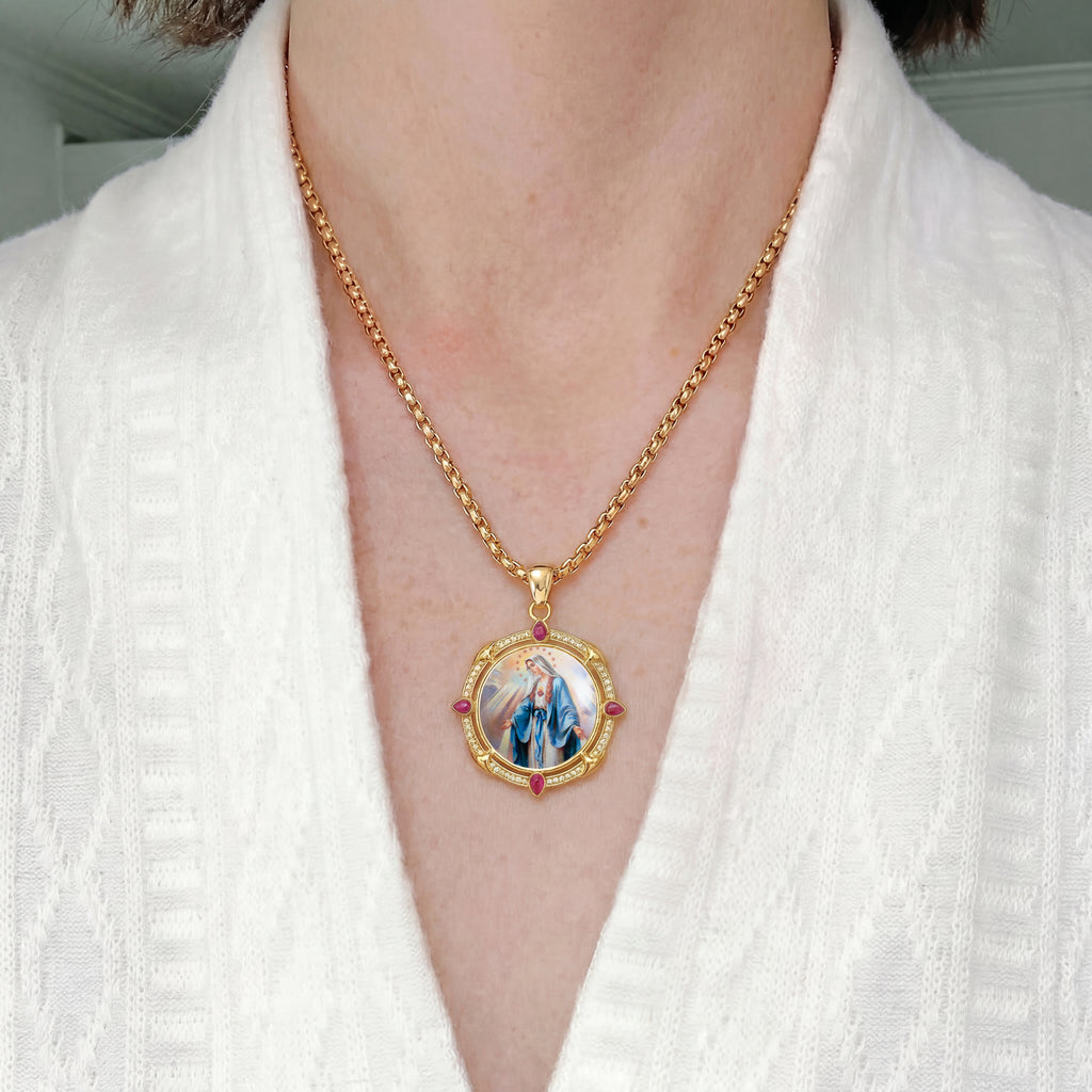 Virgin Mary Pendant,Miraculous Medal Necklace,Virgen de Guadalupe Necklace,304l Stainless Steel Virgin Mary Necklaces,Catholic Gifts