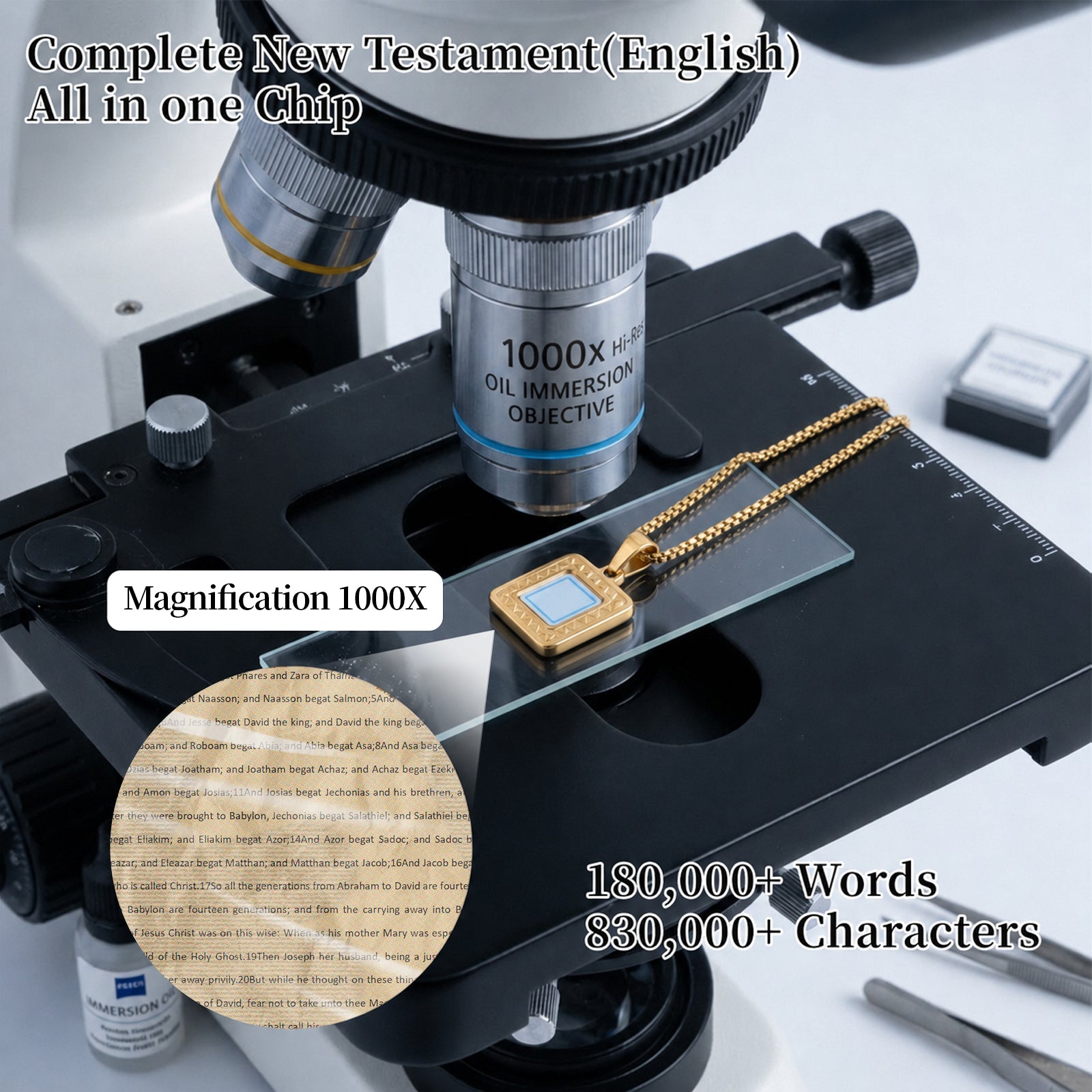 GIVELUCK 18K Gold Plated Nano Bible Necklace – Elegant Square Pendant Featuring the Entire New Testament Engraved with Advanced Nano Technology, A Unique and Meaningful Religious Gift for Men & Women (18K Gold Plated)