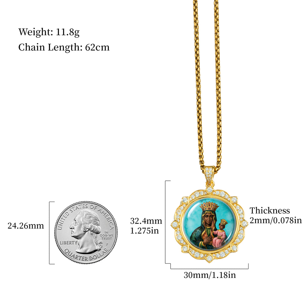 GIVELUCK Black Madonna Necklace for Men & Women, 18K Gold Plated Turquoise Black Madonna Pendant with Zircon, Catholic Protection Jewelry Gift